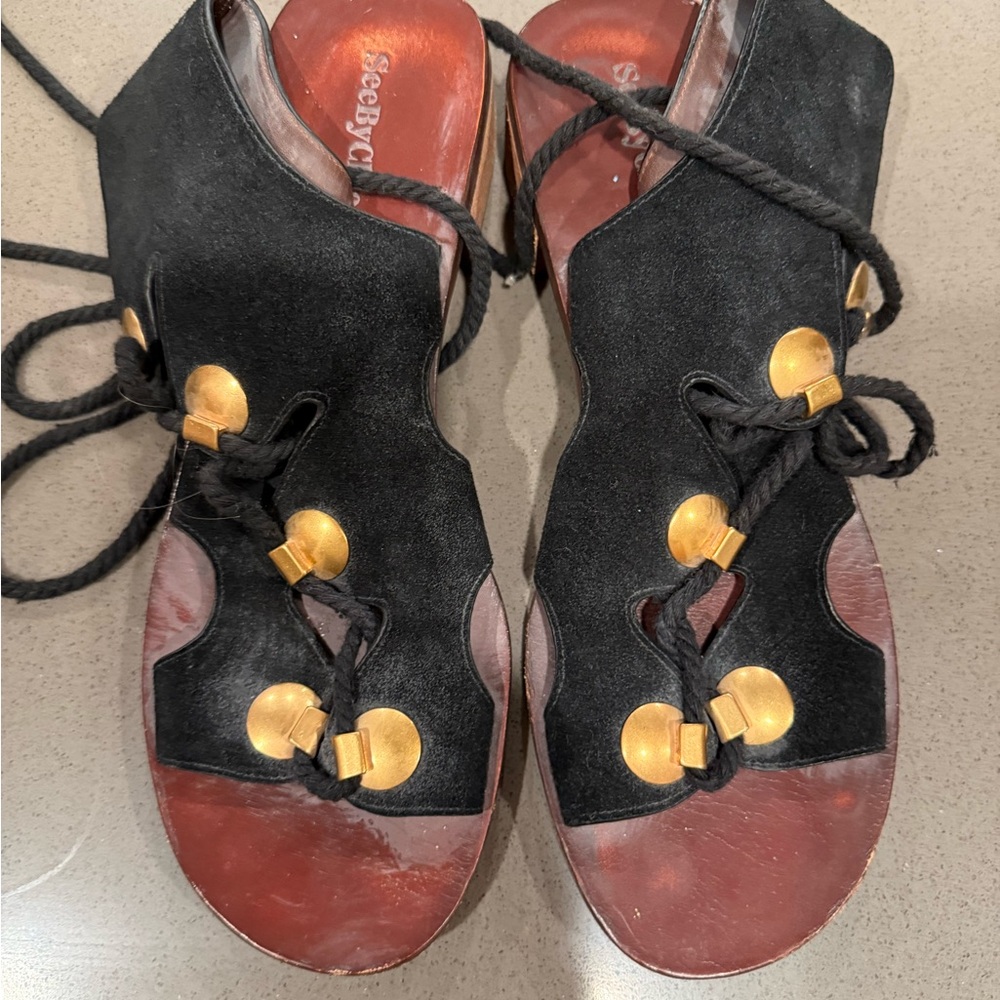 See By Chloe Black Leather Sandals